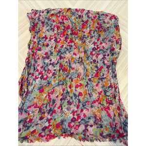 J.Crew Factory Multicolor Floral Sheer Scarf Pink Purple Orange Green Fringe